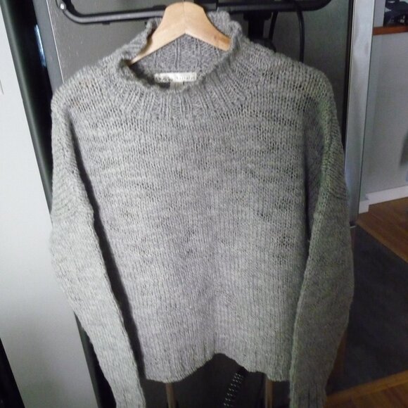 KAISELY WOMEN GRAY OVERSIZED BOXY CHUNKY CABLE KNIT SWEATHER WOOL BLEND SIZE XL - Picture 1 of 5